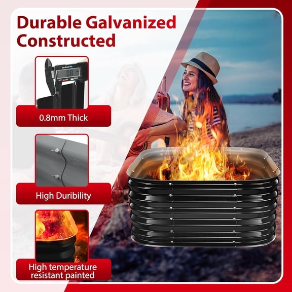 Height 16.5 Inch, Square Galvanized Steel Fire Pit for Outside, Heavy Duty Steel Fire Pit In-Ground for Backyard, Camping, Bonfire, Flower Raised Garden Bed for Garden (2.3x2.3x1.5ft)