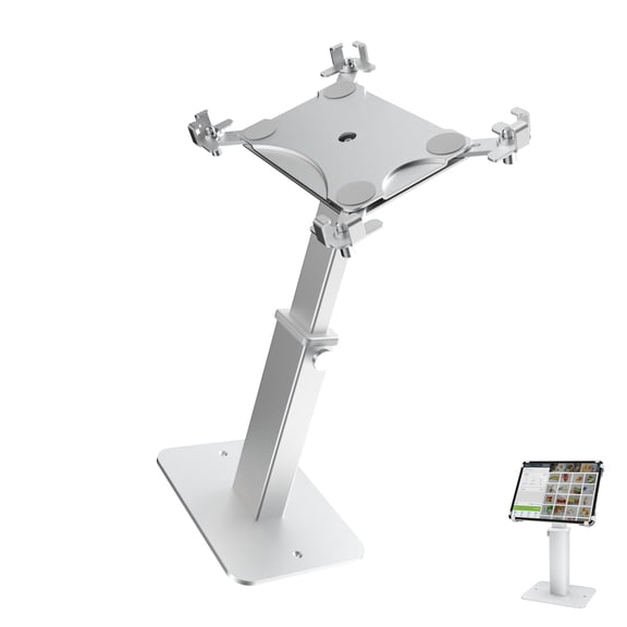 Height Adjustable 360 Rotating Retail Stand For 9.7" 13" Tablets Reinforced Steel Aluminum Construction Secure POS Systems Mount