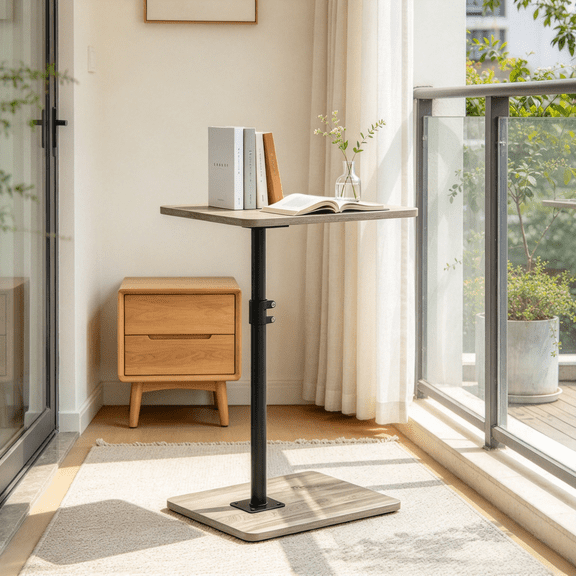 Height Adjustable 360 Swivel Sofa Arm Tray Table, C-Shaped Small Snack Table for Couch, Bed and Chair