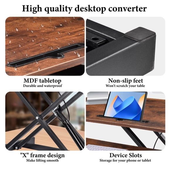 Height Adjustable 37 inch Stand Up Desk Converter, Quick Sit to Stand Tabletop Monitor Riser Workstation