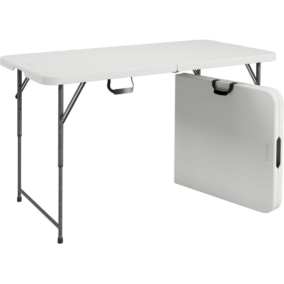 Height Adjustable 4 FT Granite White Folding Table  Premium 4 Foot Folding Table Ideal for Camping, Picnic, Party or as Kids Table