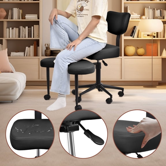 Height Adjustable ADHD Office Chair, Cross Legged Chair with Backrest and Wheels for Fidgety Sitters(Black)