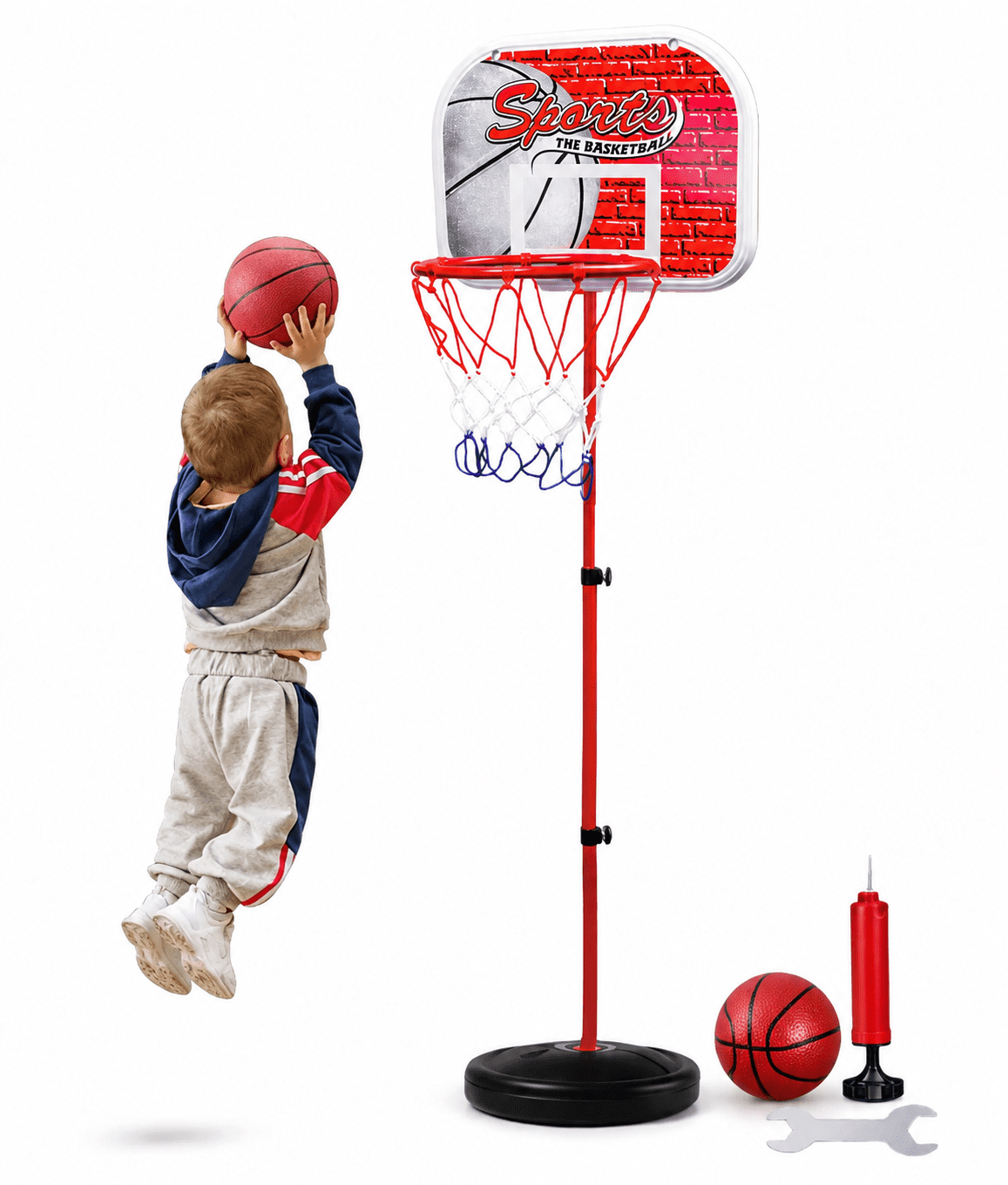 Adjustable Basketball Hoop Set, Up to 5FT Height, 13.4" Compact Backboard, Portable with Basketball, Ball Pump & Assembly Wrench for Indoor Outdoor