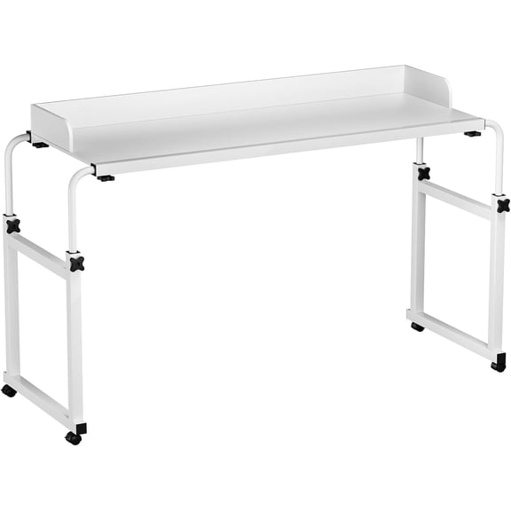Height Adjustable Bed Table with Lockable Wheels, 120x40cm Large Desktop & 20kg Capacity, Multi-Purpose Overbed Desk for Home Office, Hospital and Bedside Use.