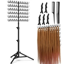 Height Adjustable Braiding Hair Rack with 120 Pegs, Standing Hair Extension Holder for Braiding Hair, 2-side Metal Hair Holder with Hair Braiding Tools for Stylists