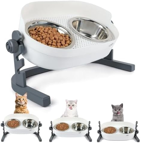 Height Adjustable Cat Elevated Bowls Stainless Steel Dog Food Water Bowls, Height Adjustable Cat Feeder Mess Proof Pet Feeding Bowls for Small to Large Size Cats