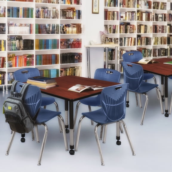 Height Adjustable Classroom Table - Mobile School Desk - Cherry Finish