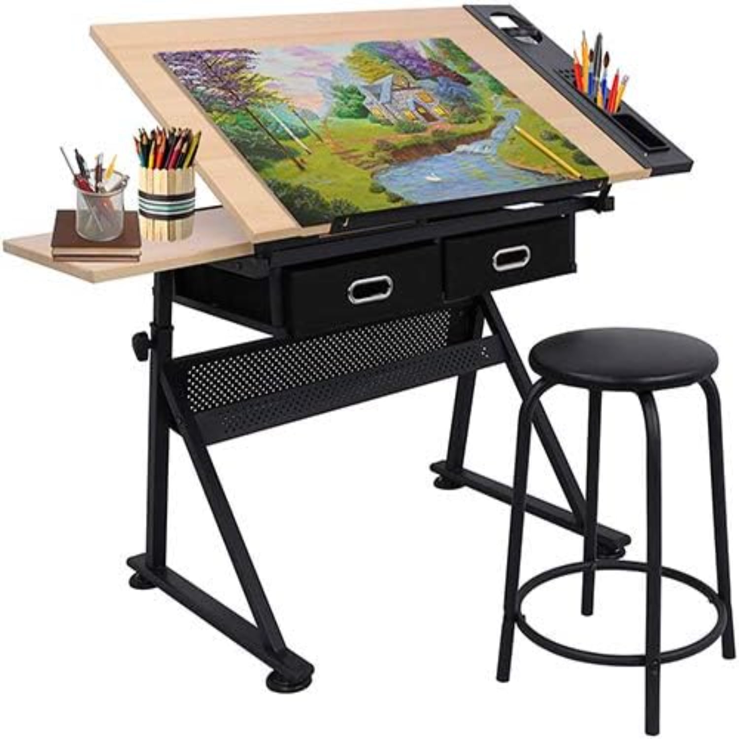 Height Adjustable Drafting Desk Drawing Art Craft Work Station w/Stool