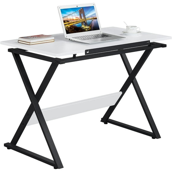 Height Adjustable Drawing Table Drafting Table up to 30 Degrees, Art Tilting Tabletop Workstation for Artists, Home Furniture Art Desk for Writing/Studying/Reading, White
