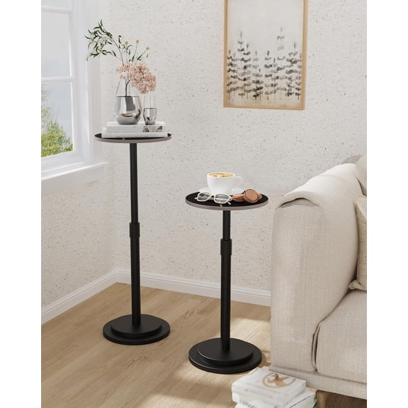 Height Adjustable Drink Table, Vintage Round Indoor Metal Plant Stand, for Small Spaces, Living Room, Bedroom, Cocktail, 1 Pack, Black, GBZ001CB-1