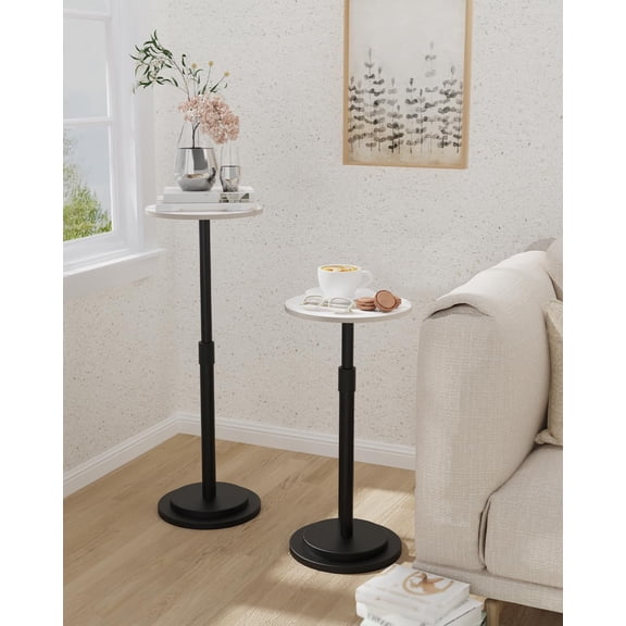 Height Adjustable Drink Table, Vintage Round Indoor Metal Plant Stand, for Small Spaces, Living Room, Bedroom, Cocktail, 1 Pack, White, GBZ001CW-1