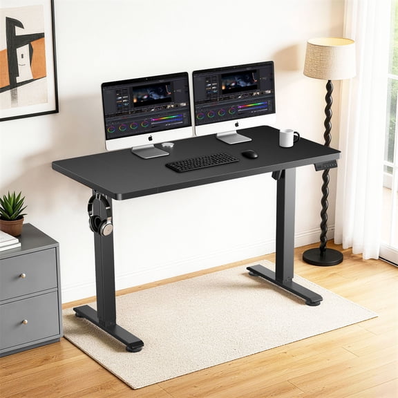 Height Adjustable Electric Standing Desk, 4824 Inch Sit Stand Desk with 3 Memory Presets, Electric Height Adjustable Home Office Computer Desk, Cable Management Box, 2 Hooks and 5 Cable Ties, Black