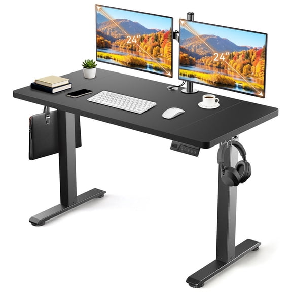 Height Adjustable Electric Standing Desk, 4824 Inch Sit Stand Desk with 3 Memory Presets, Electric Height Adjustable Home Office Computer Desk, Cable Management Box, 2 Hooks and 5 Cable Ties, Black