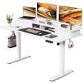 Height Adjustable Electric Standing Desk with Storage Shelves, 48 Inch Sit Stand Desk with 2 Hooks for Home Office, Grey Desktop & Black Frame