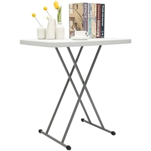 Height Adjustable Folding Table, Lightweight Portable Laptop Desk, 30 Inch Multi-Functional TV Tray Table Small Plastic Table for Small Spaces, Craft Room, Garden, Picnic White$$Furniture