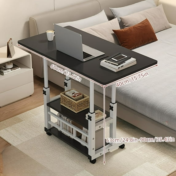 Height Adjustable Folding Table with Wheels & Storage Shelf for Bedroom, Living Room, Outdoor, Office & Study
