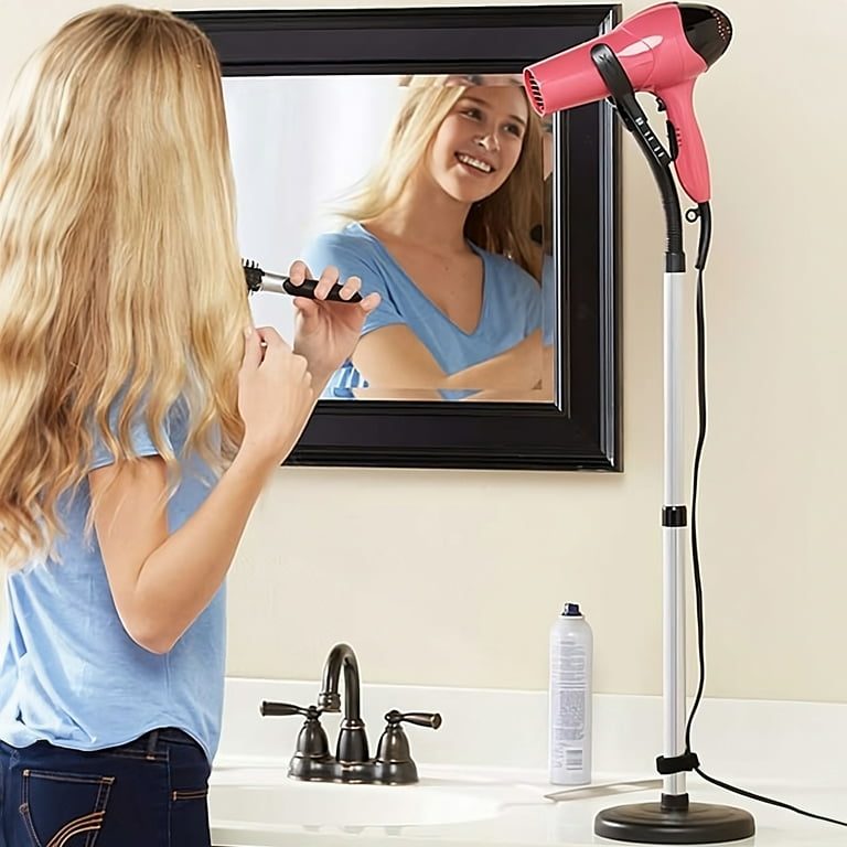 Height Adjustable Hands Free Hair Dryer Stand Holder 360 Degree Rotating Stainless Steel Hair Styling Blow Dryer Assistant One Handed Convenience