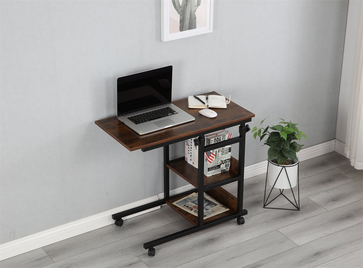 Height Adjustable Home Office Desk with Shelves Modern Standing Desk