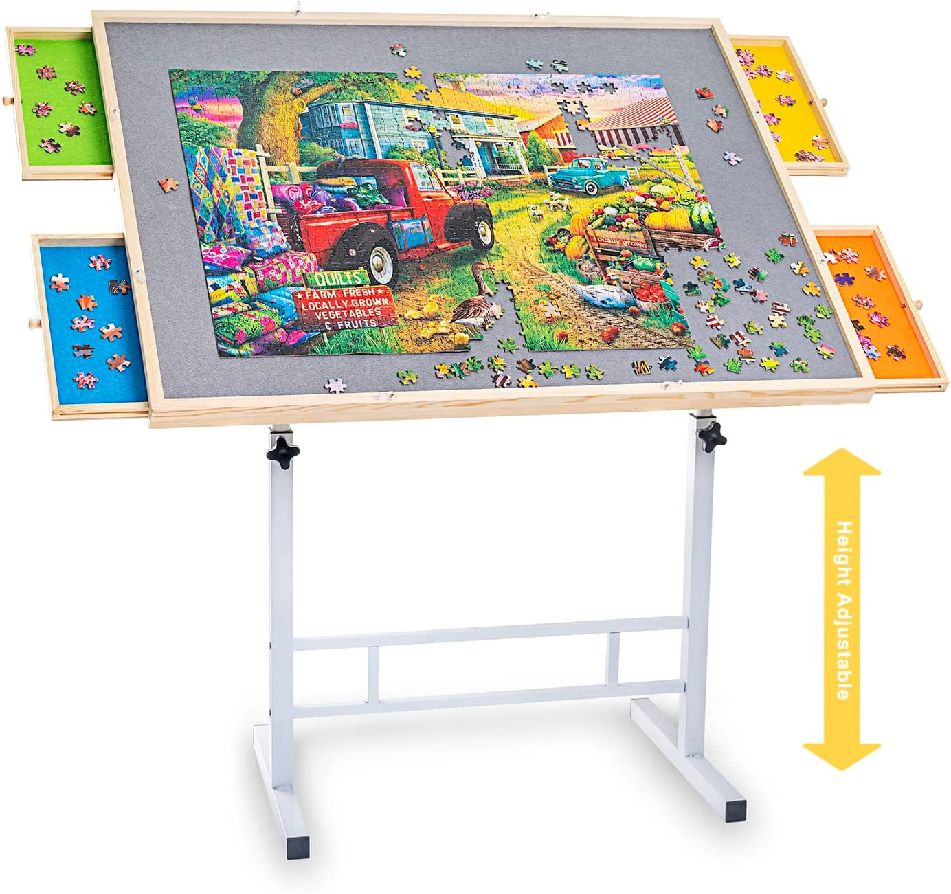 Wooden Jigsaw Puzzle Board Table for 1500 Pieces With Drawers and Cover,  Adjustable Puzzle Easel With Handle 