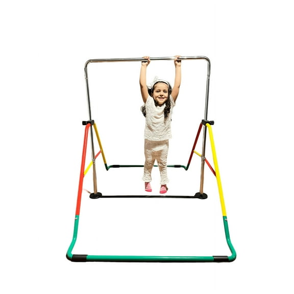 Height-Adjustable Kids Gymnastics Bar, Home Horizontal Kip Bar, Junior Training Monkey Bar, Playground Equipment - Folding, Expandable, Boys/Girls (Red/Yellow)