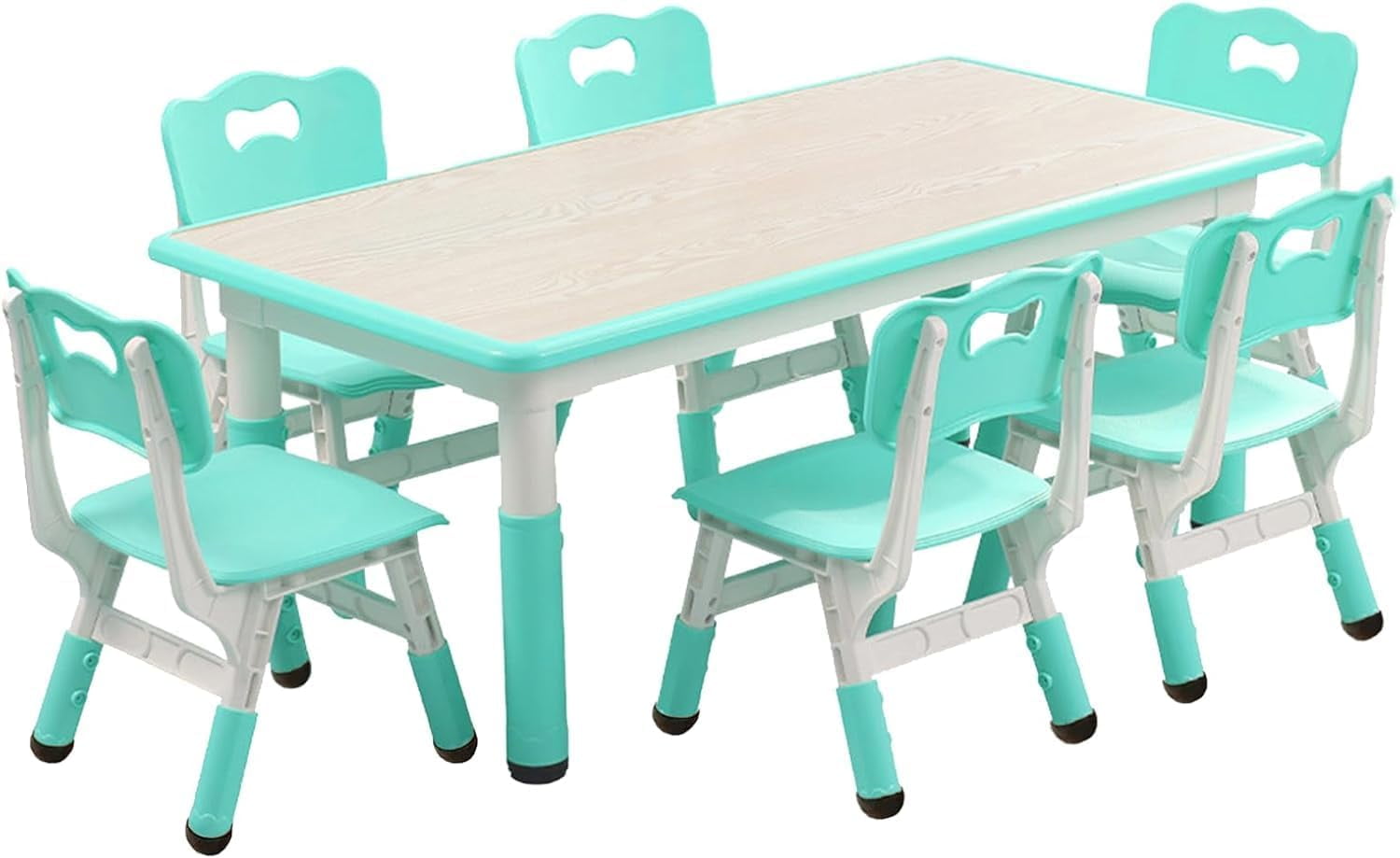Height Adjustable Kids Table and 6 Chair Set - Multifunctional Desk with Ergonomically Designed Chairs, Supports Up to 300 lbs, Ideal for Ages 2-10 in Classrooms, Daycares, and Home Use