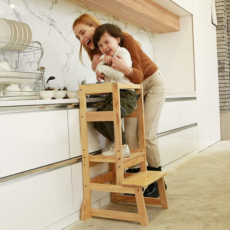 Height Adjustable Kitchen Step Stool for Kids and Toddlers Children Standing Tower Learning Foot stool Solid Wood Construction Ages 18 Months to 5