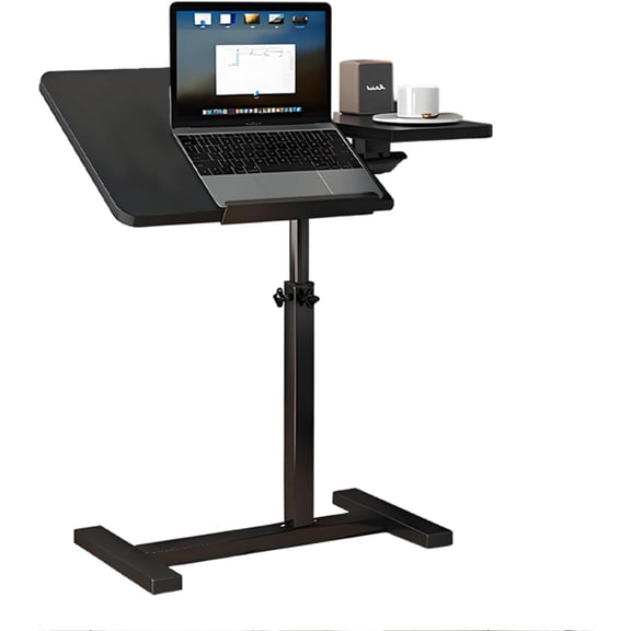 Height Adjustable Laptop Desk on Wheels, Mobile Standing Desk with Tiltable Tabletop, Rolling Computer Workstation with Lockable Casters, Black