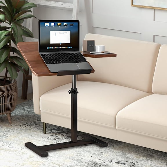 Height Adjustable Laptop Desk on Wheels, Mobile Standing Desk with Tiltable Tabletop, Rolling Computer Workstation with Lockable Casters, Walnut