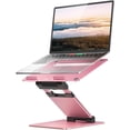 thumbnail image 1 of Height Adjustable Laptop Stand for Desk, Dual Foldable Aluminum Computer Riser, Pull Out Design Ergonomic Sit to Notebook Holder Convertor, Compatible with All 10-17" Laptops, Tablets, Gray, 1 of 6