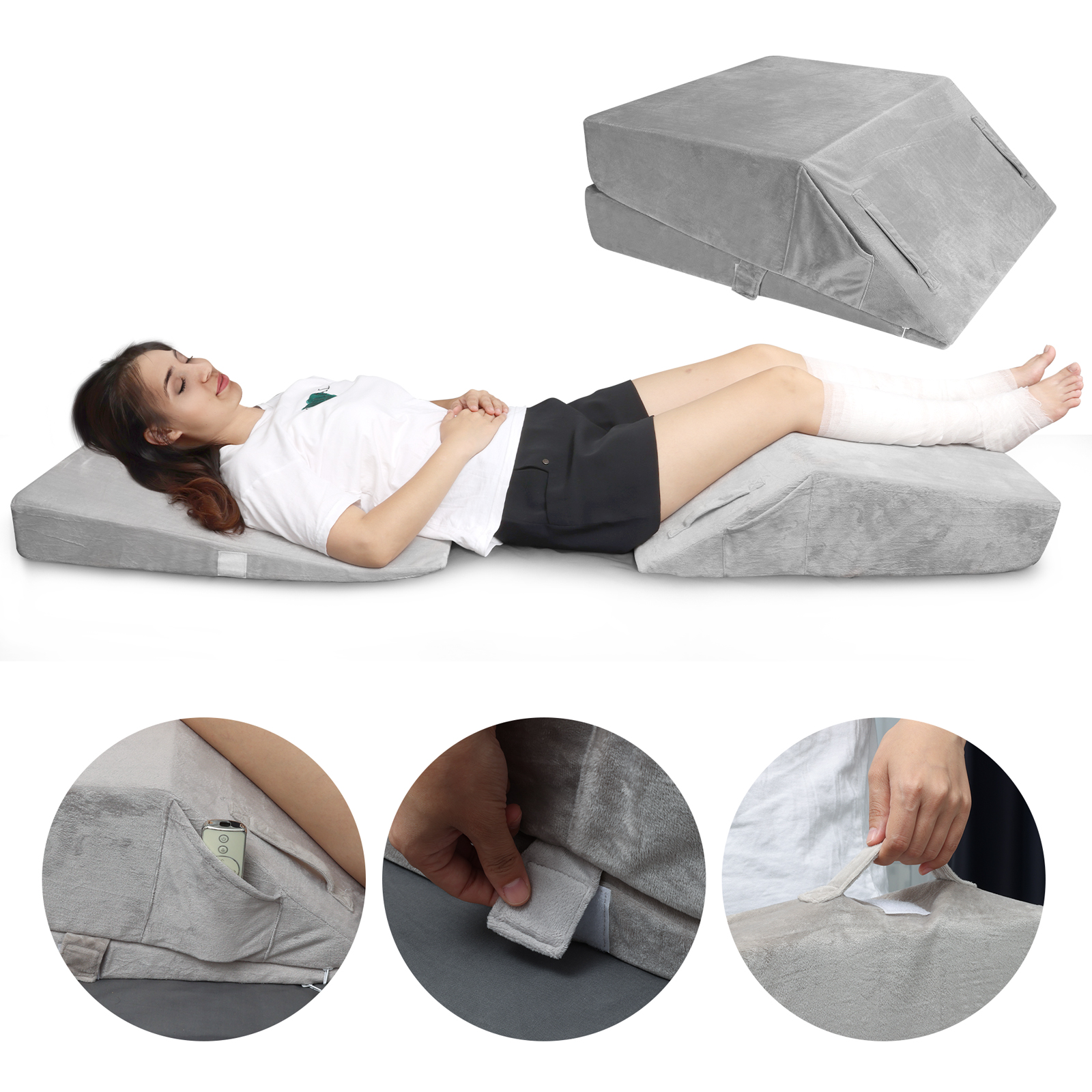 DMI Leg Elevation Pillow with Adjustable Hook and Loop for Circulation