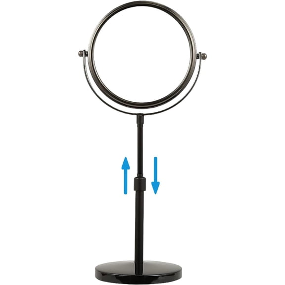Height Adjustable Makeup Mirror 8 Inch Double-Sided 7X Magnification, Black Magnifying Makeup Mirror Round Tabletop Mirror Tall, Countertop Standing Black Finish