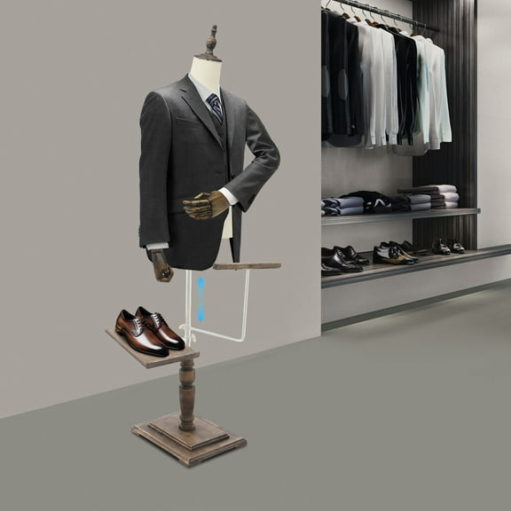 Height-Adjustable Male Store Display Form 16.9" Shoulder, 37.8" Chest w/ Trouser Rack