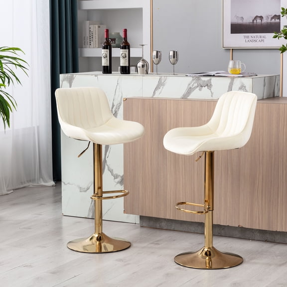 Height Adjustable Mechanical Lifting Bar Stool Chair With Footrest And Base, Swivel Velvet + Golden Leg 2. Foam Filler, Fabric, 20.5in Depth, 18.45in Width, 33.11in Height, 15.35lb Wt Base Stool,