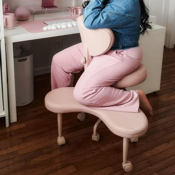 Height Adjustable Meditation Chair with Swivel Footstool for Comfortable Sitting - Pink
