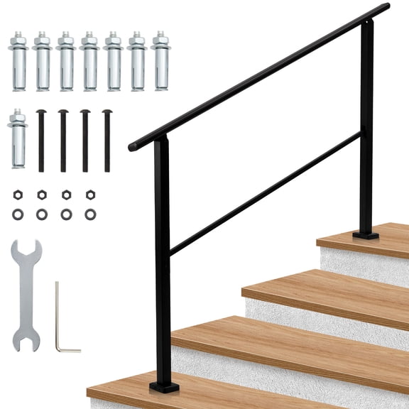 Height Adjustable Metal Handrail for Outdoor Steps - Stair Railing Kit for Concrete, Porch & Deck Steps, Senior Safety Rail, 54*39*43"