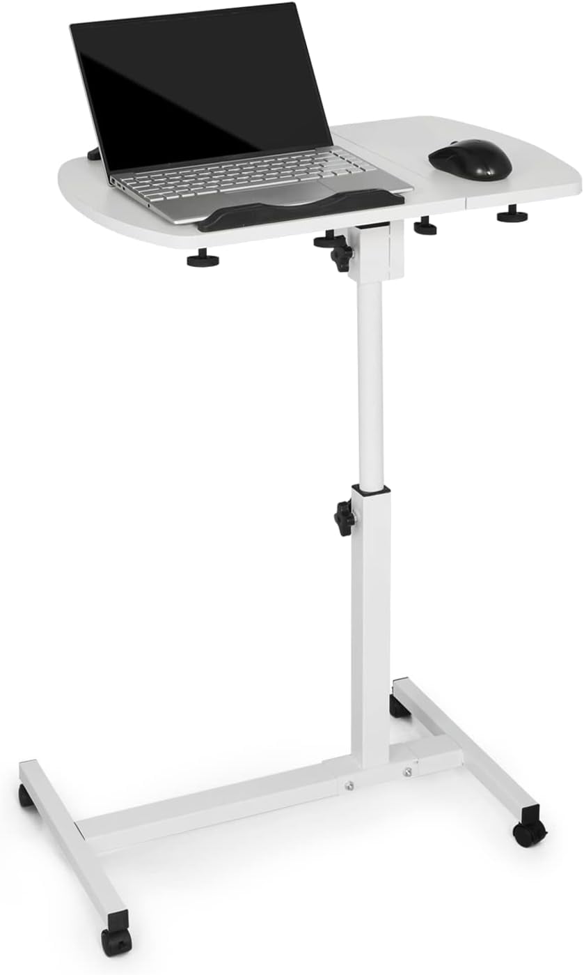 Height Adjustable Mobile Desk Laptop Stand White Rolling Cart Sofa Bed Side Table for Bed Couch