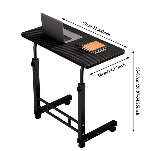 Height-Adjustable Mobile Laptop Table, 4-Wheel Rolling Study/Workstation Desk with Dual Shelves for Bedside, Dorm, Office Use, Sturdy Steel Frame & Modern Finish, Space-Saving Design