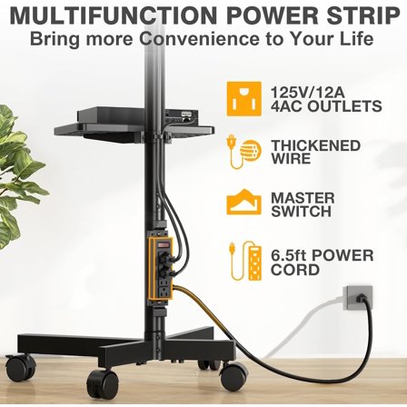 Height Adjustable Mobile TV Stand with Power Outlet for 23–60 Inch Flat or Curved TVs, Tilt Rolling TV Cart on Wheels, Portable TV Floor Mount, Max VESA 400x400mm, Holds up to 88 lbs