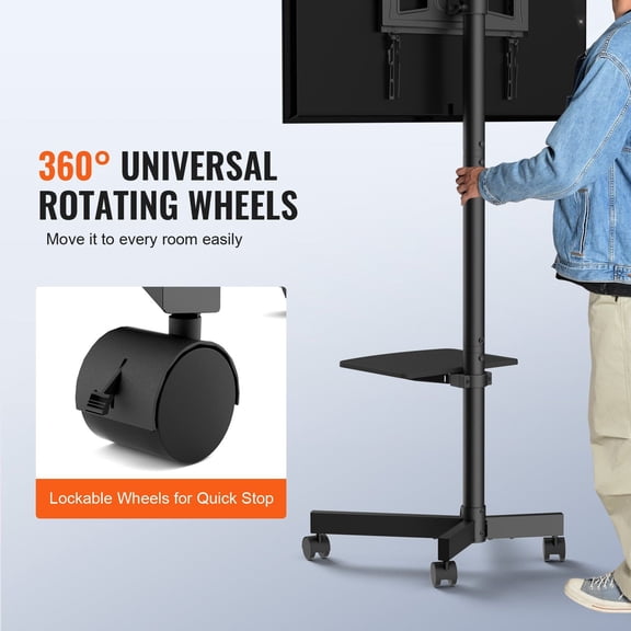 Height-Adjustable Mobile TV Stand, Rolling Cart with Mount & Tray for 23-60 inch TVs, Portable Design