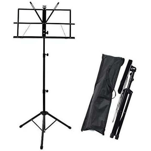 Height Adjustable Music Stand, Portable Folding Metal Stand with Carry Bag, Lightweight for Storage or Travel, Black