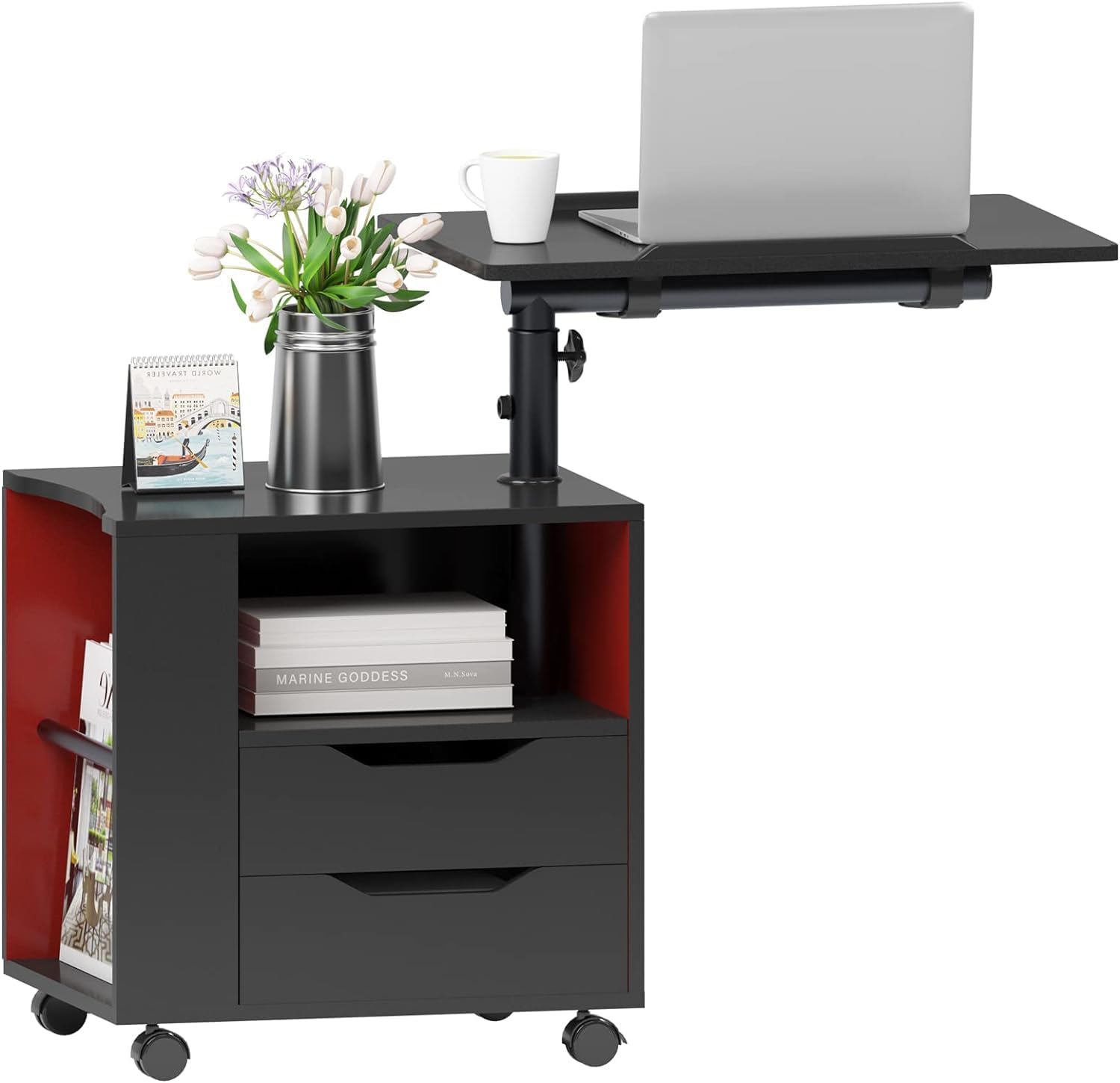 Height Adjustable Nightstand Movable Bedroom Side Table Overbed Bedside