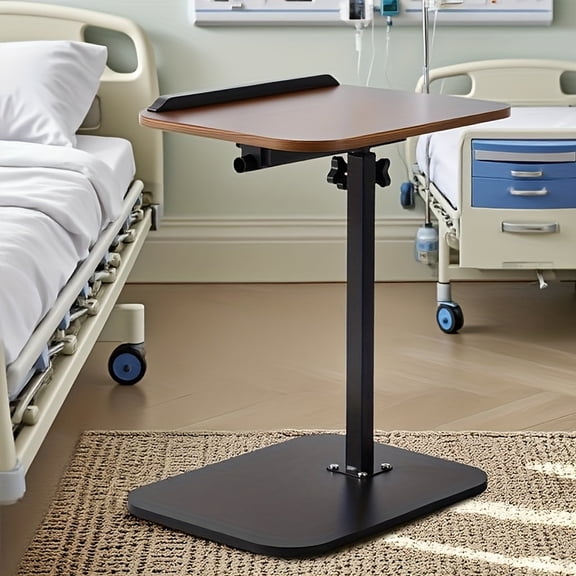 Height Adjustable Nursing Bedside Table, 17.7231.5 Inch Lifting Range 360 Rotatable Overbed Desk, Space-Saving Sturdy Metal Wood Frame Stable Load-Bearing Medical Home Side Table