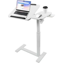 Height Adjustable Overbed Table with Tilting Top, Mobile Standing Desk Hospital Bed Table Bedside Sofa Side Table for Eating, Reading or Working, Movable Overbed Table with Wheels (White)