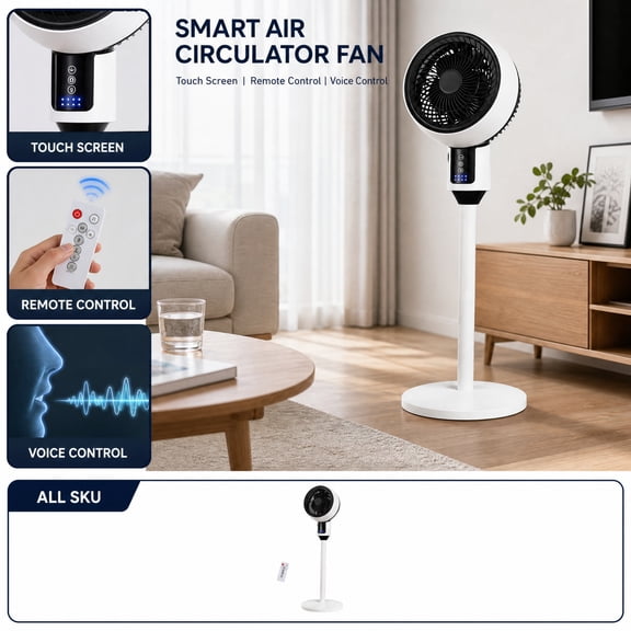 Height Adjustable Pedestal Fan, Quiet Air Circulator Fan for Bedroom, Oscillating Fan with Remote for Office, Cooling Standing Fan for Home Rooms, 3 Options: Touch Screen, Remote,