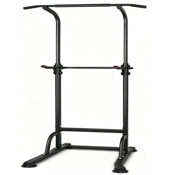 Height Adjustable Power Tower Dip Station with Pull-Up Bar, Multi-Function Home Gym Strength Training Fitness Equipment, Black