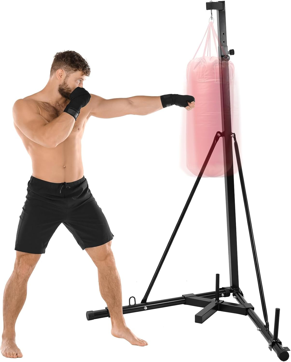 Height Adjustable Punching Bag Stand, Heavy Duty Boxing Stand, Steel Sandbag Rack - Supports Up to 150 lbs for Home Gym Fitness