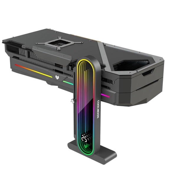 Height Adjustable RGB GPU Support with Integrated Temperature Display, 3PIN 5V PC Graphics Card Stand Holder, Anti Sag Bracket & Magnetic Base