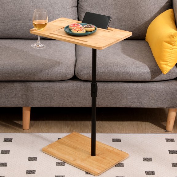 Height Adjustable Rectangular Side Table, With Shaver Holder For Living Room & Bedroom Tray Adjustable, 2 Tier Toothbrush