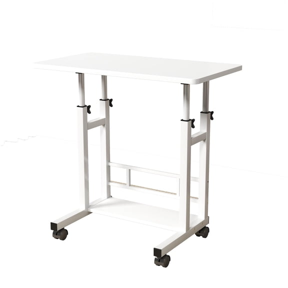Height Adjustable Rolling Computer Desk – Mobile Sit-Stand Workstation with Locking Wheels, Two-Tier Storage & Compact Design for Home Office or Small Spaces