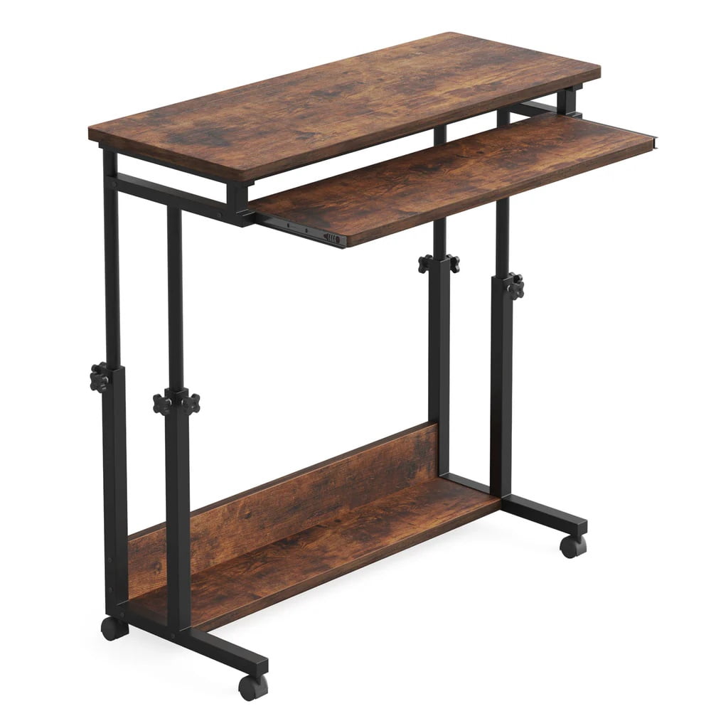 Height Adjustable Rolling Standing Desk Mobile Sit to Stand Laptop Desk with Hideaway Keyboard Tray Lockable Wheels for Home Office Bedroom Small Space